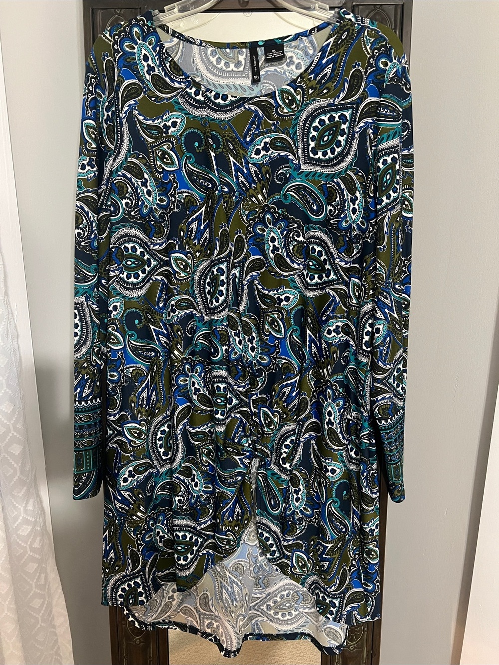 new directions Olive and Blue Paisley Long Sleeve Tunic Dress